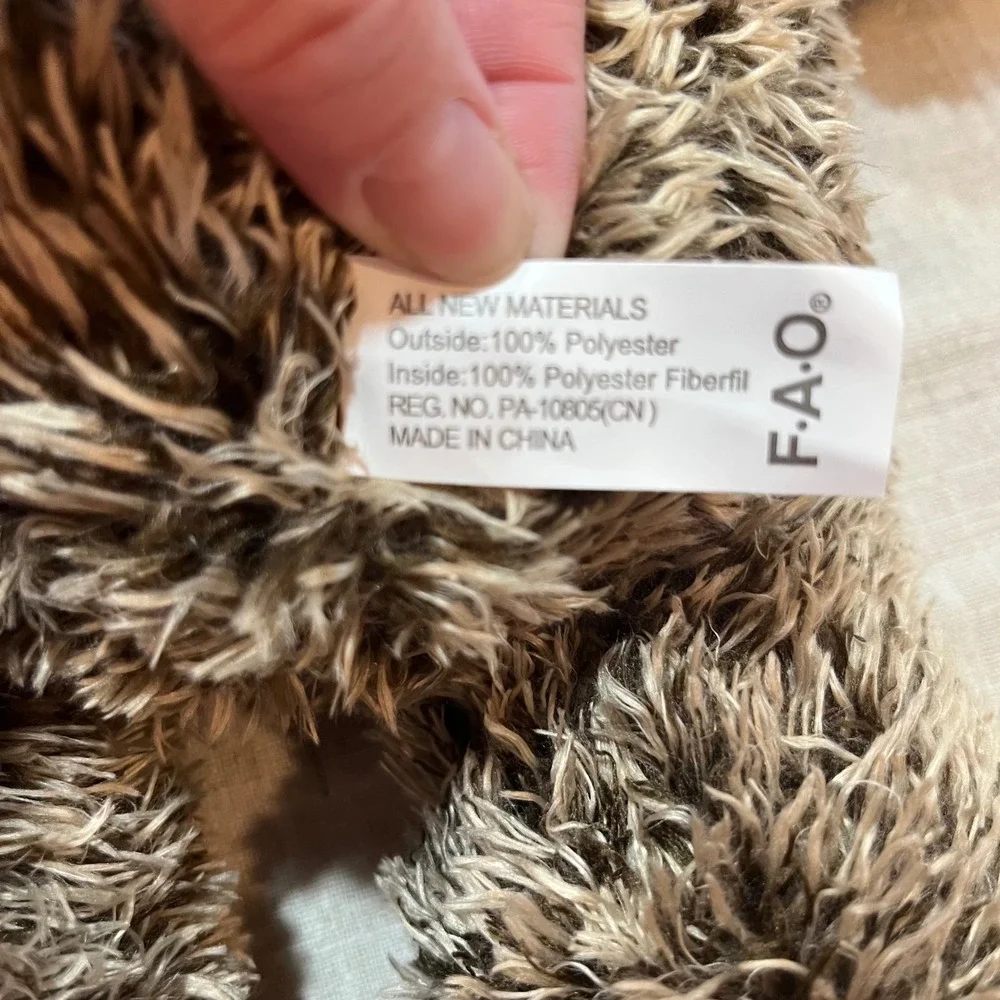 FAO Schwarz Teddy Bear Plush Gold Bow Brown Shaggy‎ Fur Stuffed Animal Toy 18 in